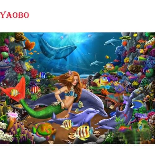 DIY Diamond Painting Cross Stitch Mermaid Beauty Undersea Dolphin Diamond Embroidery Full Square Diamond Pictures Of Rhinestones