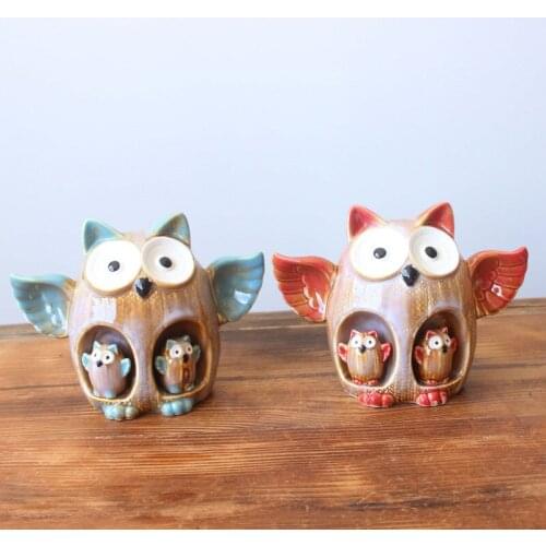 Ceramics Owl Piggy Bank Counter Coin Money Saving Box Jar Coins Storage Box