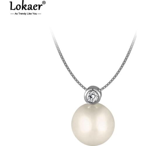 Lokaer White Simulated Pearl Cubic Zirconia Pendants Necklace Wedding Jewelry For Women Trendy Chokers Necklaces Collier N17008