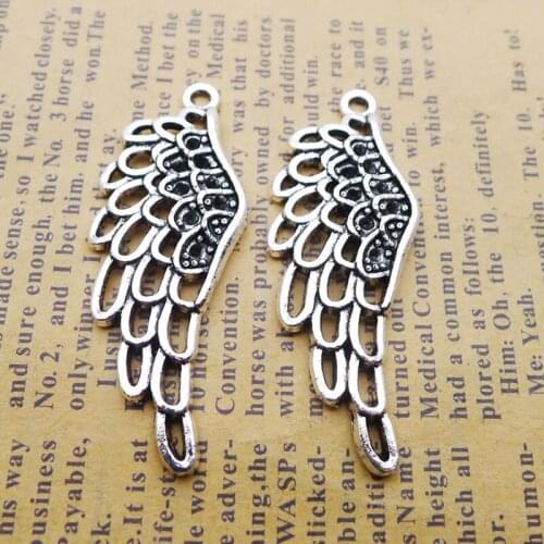 RAINXTAR Fashon Alloy Bird Feather Pendant Charms 17*44mm 10pcs AAC015