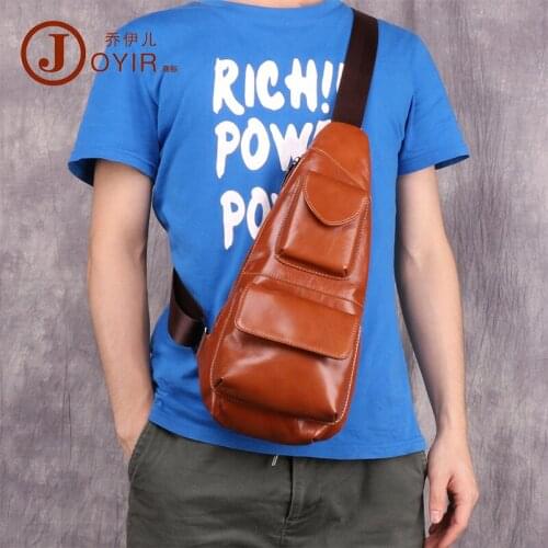 Men Chest Bag Genuine Leather Shoulder Bag Solid Color Messenger Bags Diagonal Package New Back Pack Travel Soft Crossbody Bag