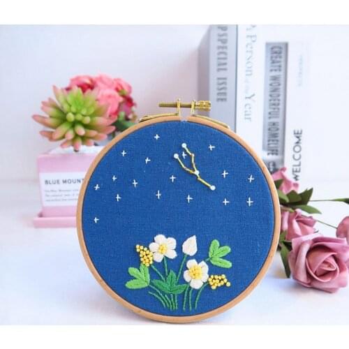 Blue Cotton Cloth Embroidery Kit Twelve Constellations Pattern DIY Needlework Sewing Cross Stitch Set Handmade Art Home Decor