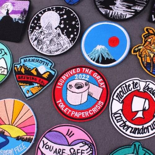Wilderness Stripe Patch Iron On Patches On Clothes Mountain Embroidery Patch Iron On Patches For Clothing Sticker Outdoor Badge