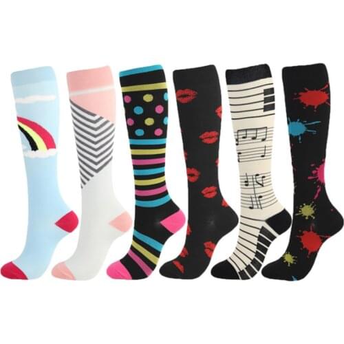 Unisex Compression Socks Leg Support Stretch Varicose Vein Stocking Knee Rainbow Dot Socks Outdoor High Elasticity Sock