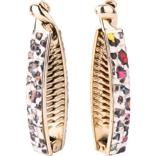 New Fashion Pearl Leopard Print Rhinestones Banana Cone Clip Bangs Women Girl Barrette Hair Accessories Headdress