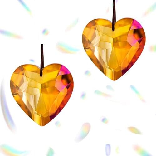 H&D 45mm 2pc Hanging Crystals Suncatcher for Windows Decoration Rainbow Maker Heart Prism Pendant Home Wedding Decor Accessories