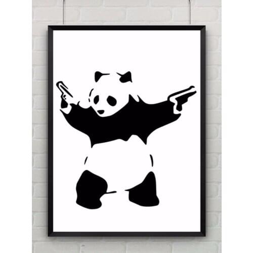 Panda With Guns by Banksy Print Abstract Graffiti Modern Art Canvas Painting Poster Provocative Humor Wall Picture NO Frame