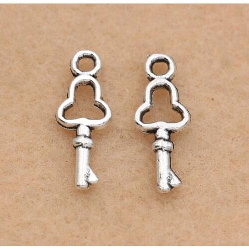KJjewel Key Charm Antique Silver Plated Pendant Bracelet Necklace Jewelry DIY Making Accessories 17x6mm 20pcs/lot