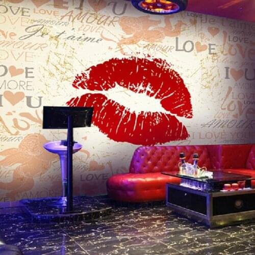 Custom 3D Photo Wallpaper Creative Vintage Letter Red Lips Living Room TV Background Wall Murals Wallpaper For Walls 3 D Poster