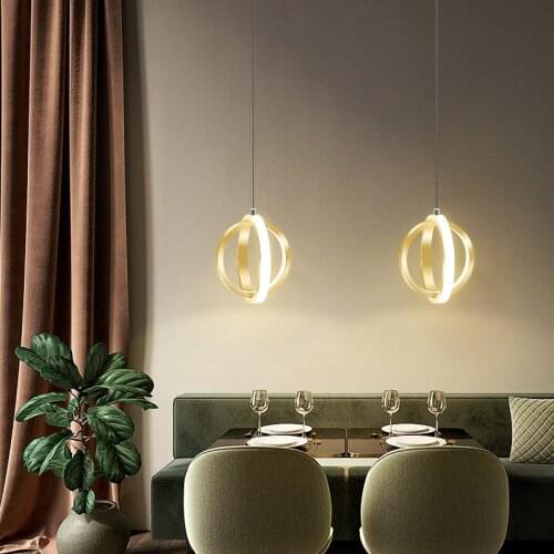 Postmodern Luxury Pendant Lights Minimalist Creative Bar Suspension Luminaire Bedroom Bedside Gold LED Aluminum Hanging Lamp