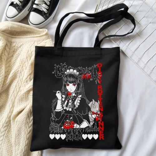 Anime casual Harajuku canvas bag Gothic Japanese Ulzzang large capacity women shoulder bags cartoon hip hop dark shopper bags