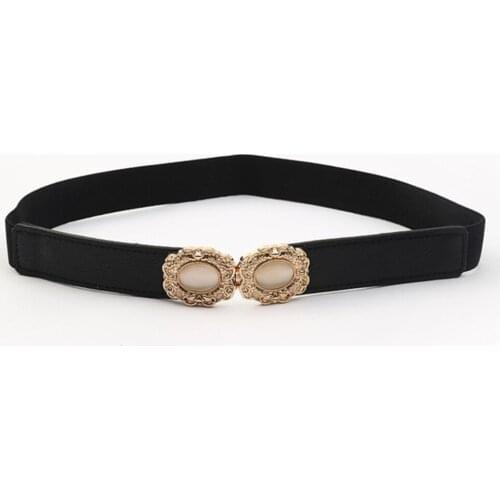 Fashion Thin Pu Leather Belt Simulated Pearl Elastic Waist Belts Women Dress Skirt Decoration Fashion Girles Gifts