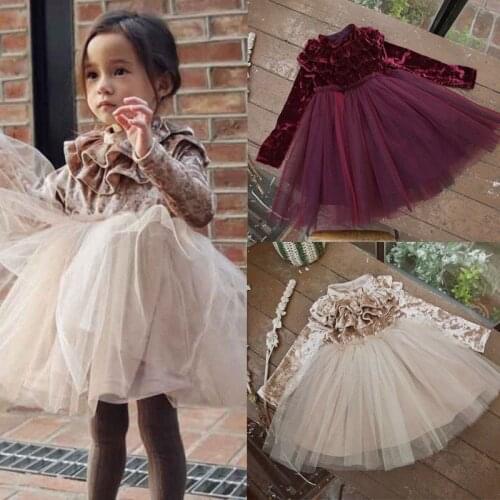 XMAS Girls Dress Kids Baby Girls Clothes Fleece Velvet Tulle Long Sleeve Princess Dress Pageant Party Wedding Vintage Tutu Dress