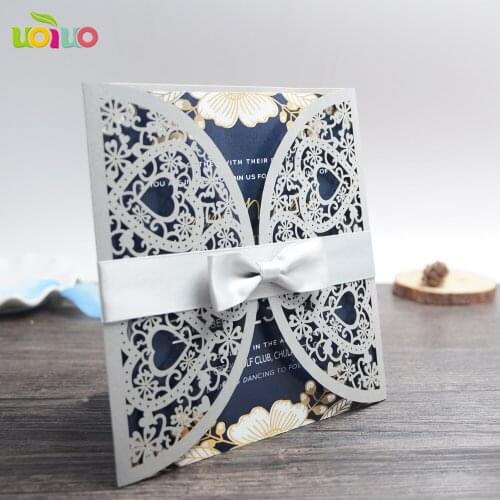 Silver heart 10Pcs Sample Laser Cut Wedding Invitation Cards Customizalbe Envelopes & Inner Card & Party Supplies