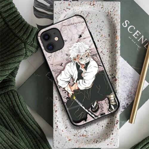 Sanemi Shinazugawa Kimetsu No Yaiba Silicone for IPhone Se 7 8 Plus X XR XS 11 12 Mini Pro Max Glass TPU Phone Case Cover Shell