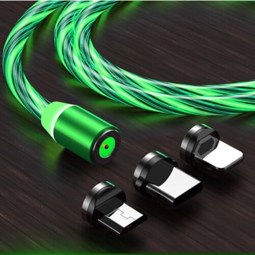 Tutew LED Glow Flowing magnetic Charger usb cable Type C Micro USB C 8 Pin Charging for iPhone magnetic Cable Charge Wire Cord