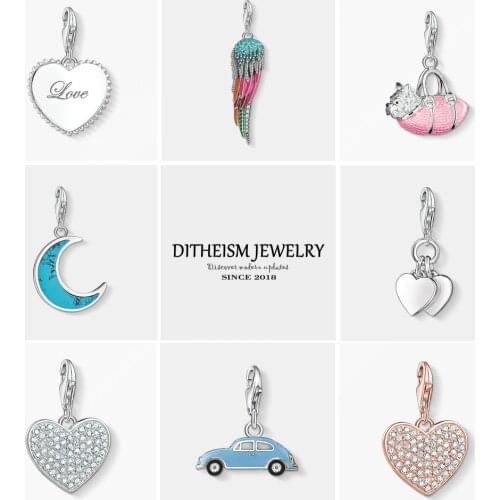 Moon Ethnic Blue Charms,2019 Spring New Fashion Jewelry 925 Sterling Silver Trendy Gift For Women Girl Fit Bracelet Necklace Bag