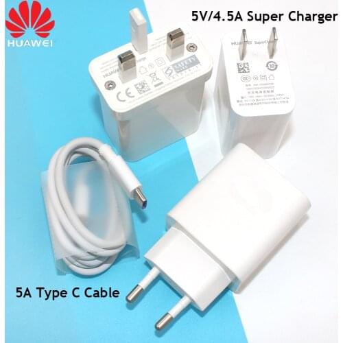 Huawei 5V/4.5A Supercharge Adapter 5A Super Charge Type C USB Cable For P20 P30 Pro P9 P10 Plus Mate 20 20X 20RS Honor 10 V10 20