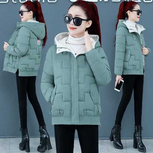 Fashion Short Hooded Down Cotton Jacket Winter Women Coat 2021 Parkas Loose Thicken Warm Outerwear Plus Size Ladies Basic Coats