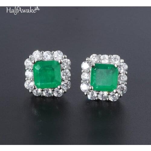 Vintage 7*7mm Square Emerald 1mm Zircon 925 Sterling Silver Needle Piercing Ear Womens Stud Earrings Wedding Party Jewelry Gift