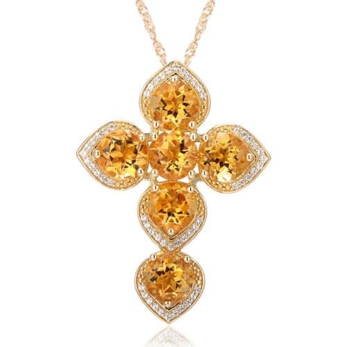 GZ ZONGFA New Fashion Gold Plated Cross Pendant Women Natural Citrine Necklace 925 Sterling Silver Jewelry