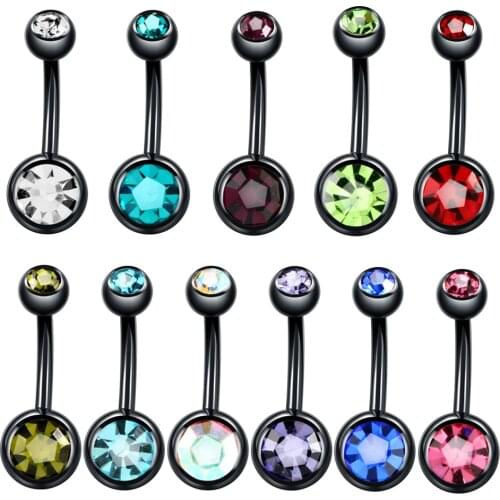 1Pc 316l Surgical Black Belly Ring Fashion Woman Body Piercing Jewelry Belly Button Ring Navel Rings Belly Piercing 14G