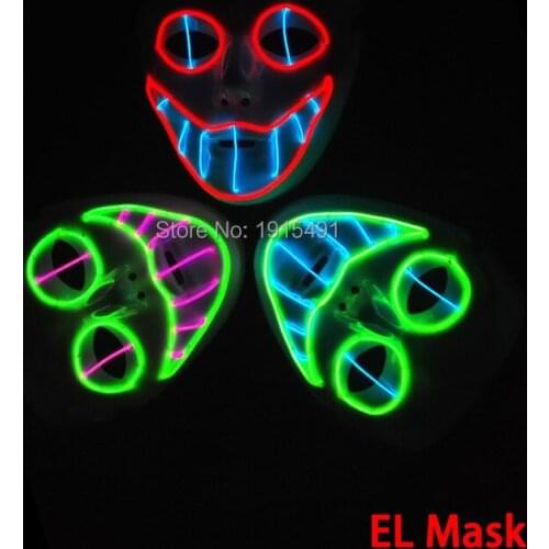 10 Color Choice Luminous Halloween Party decor EL Mask Novelty Lighting Funny LED Neon Mask with DC-3V EL Inverter for Carnival