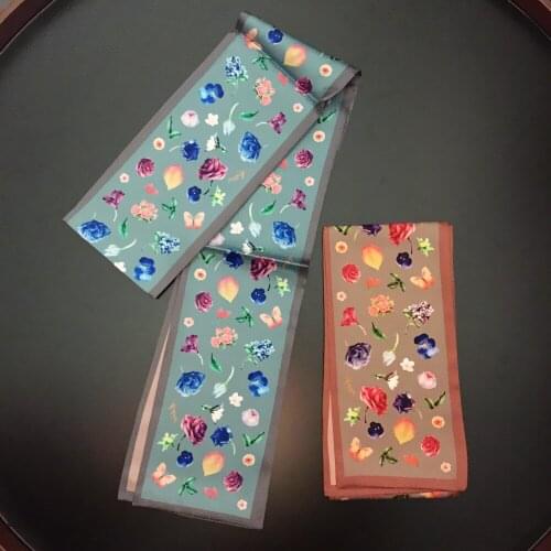 160*13cm New Style All-match Fashion Small Flower Printed Twill Weave Silk Womens Long Scarves
