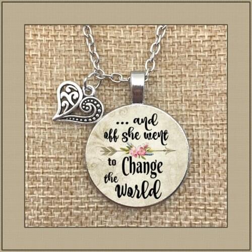 2019/ New commemorative necklace, graduation gift and Off she went to change the world, charm necklace, graduation gift necklace