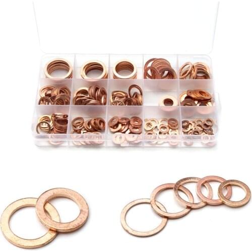 250pcs M5-M18 Solid Copper Crush Flat Ring Washer Gasket For Hardware Accessories Spacer Oil Brake Sealing Kit with Box