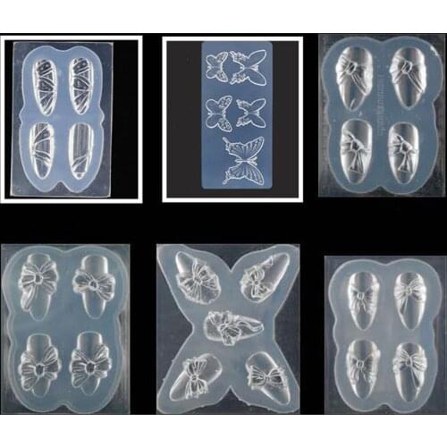 3D Carving Silicone Mold Nail Stamping Butterfly Bow tie Pattern DIY UV Gel Acrylic Crystal Nails Template 14 Styles
