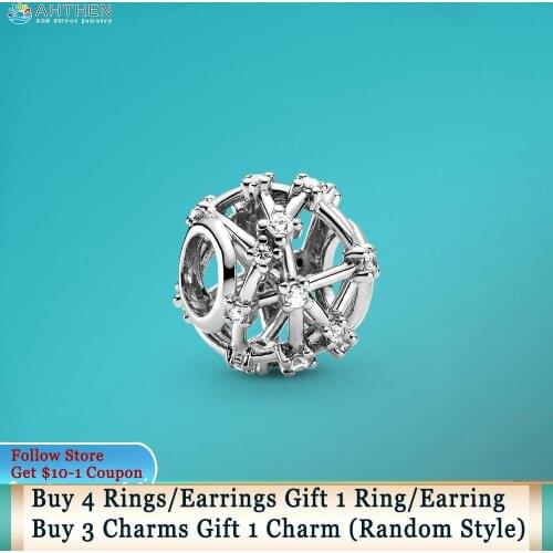 Ahthen 925 Sterling Silver Beads Silver Openwork Star Constellations Charm fit Original Pandora Bracelets for Women Jewelry Gift