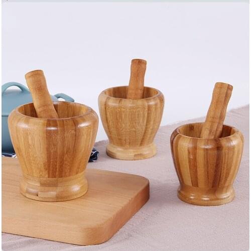 Bamboo Garlic Masher Salt and Pepper Press Bowl Herb Nutmeg Mill Mincer Food Mashing Jar Mortar Pestle Kitchen Gadget Tools