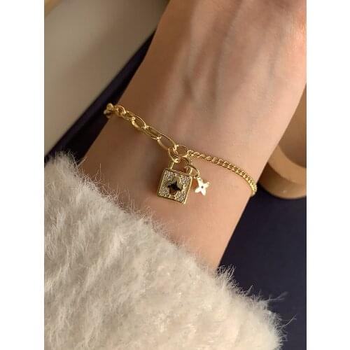Women Jewelry Floral Lock Charm Bracelet Titanium With 18 K Gold Chic Gown Sweet Boho Trendy OL Simply INS Japan Korean
