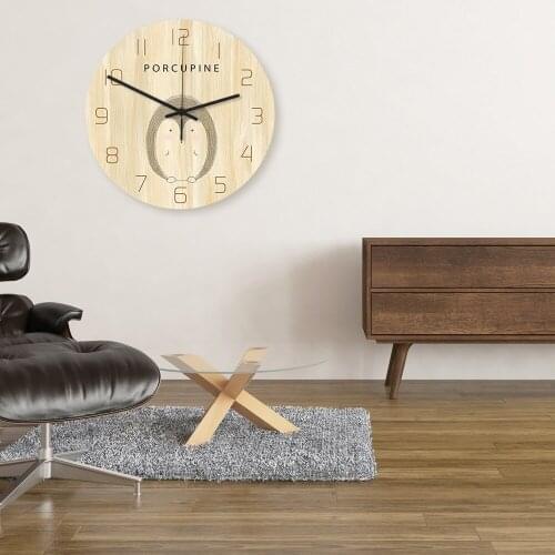 Home Decor Mute Quartz Glowing Wall Clocks Plexiglass Panel Acrylic Plate Raw Wood Animal Pattern for Living Room Bed Room