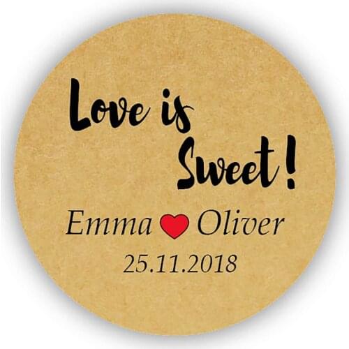 DouxArt 100 Pieces Custom Personalized, Love is Sweet Wedding Stickers, 40mm Wedding Party Communion Gift Labels Seals P091