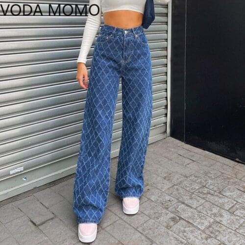 Mom jeans woman pant Womens pants female Jeans wide leg pants for women Pants jean straight plaid woman trouse boggy jeans