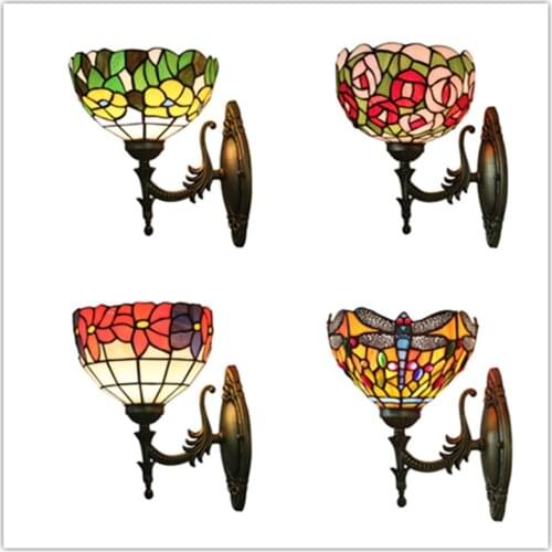 Tiffany European Retro Creative Pastoral Dragonfly/flower Lamp Bedroom Living Room Dining Room Balcony Staircase Aisle Wall Lamp
