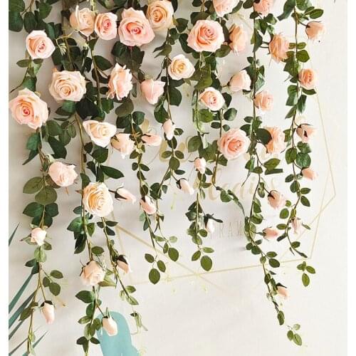 180cm High Quality Artificial Hanging Flowers String Silk Roses Vine Plants Rattan Garland For Wedding Home Party Backdrop Decor