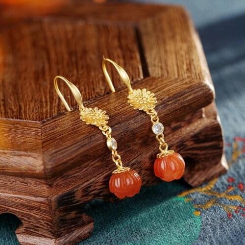 Southern Red Agate Earrings Elegant Womens High-Grade Elegant Special-Interest Earrings Earrings S925 Sterling Silver Gold Plat