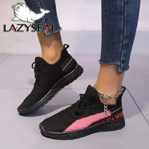 LazySeal New Breathable Fabric Sneakers Air Mesh Light Women Shoes Lace-up Spring Flats Ladies Footwear Plus Large Size 43
