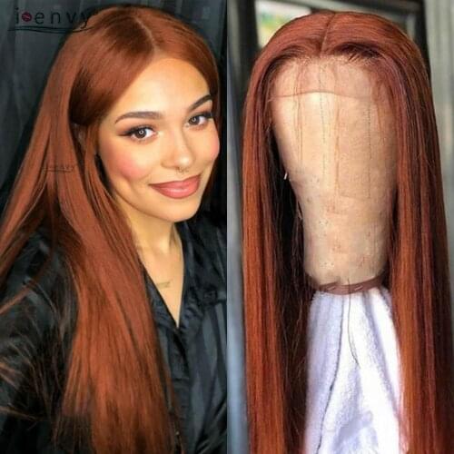 Colored Copper Lace Front Human Hair Wigs Straight Transparent Lace Wig 13*1 Brazilian Red Brown Human Hair Wig Remy Auburn Wig