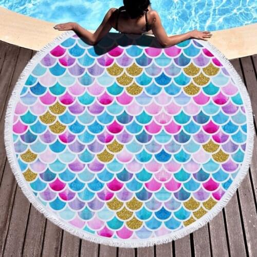 Microfiber Beach Towels Round Large Fabric Bath Towels Tassel For Living Room Printed Beach Cover Blanket Towels Home Decorative