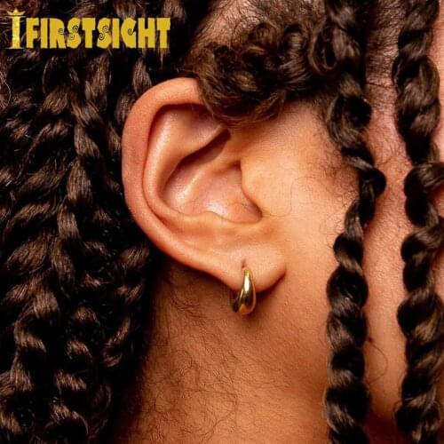 Minimal Delicate Simple Women Girl Wholesale Jewelry Geometric High Polished Gold Color Metal Mini Hoop Huggie Chunky Earrings