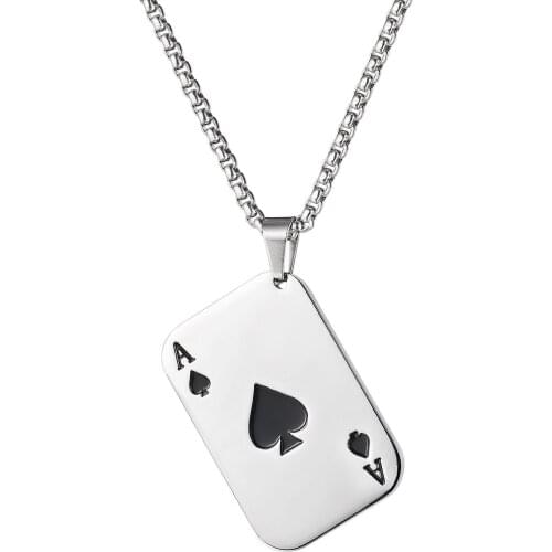 Fashion Playing Card Pendant Necklace Titanium Steel Gold Plated Silver Plated Necklace Mens Street Hip Hop Rock Jewelry