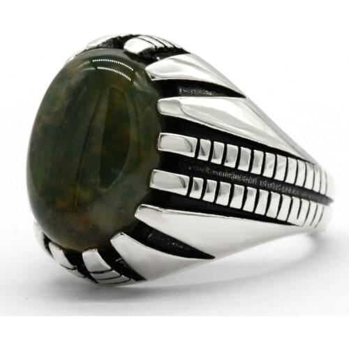 Punk Men Ring with Natural India Agate Sterling 925 Silver Paw with Gemstone Aqeeq Rings Turkey Handmade Jewelry Mens Gift