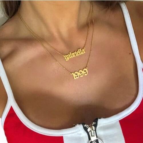 Special Year Necklace Stainless Steel year Numeral 1985-2019 Old English Number Jewelry For Birthday Gift 1998 1999 2000