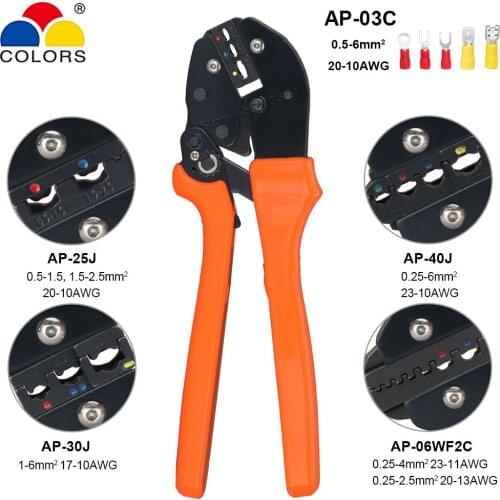 Crimping Pliers 0.5-6mm2 20-10AWG 1-6mm2 17-10AWG Insulated Wire Terminals Ratchet Crimper 250mm Crimping Jaw Kits Hand Tools