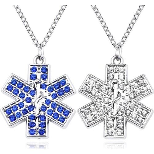 Wholesale 10pcs 25mm silver tone EMT medical symbol Rhinestone crystal pendant/charm within necklace for nurse/doctor