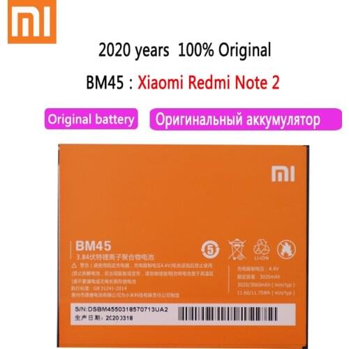 2020 Years Original BM45 Mobile Phone Battery For Xiaomi Redmi Note 2 Hongmi Note2 Replacement Batteries Real Capacity 3020mAh